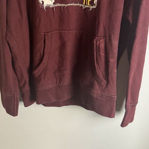 VINTAGE AMERICAN EAGLE Mens Maroon Graphic Y2K Hoodie Size X Heavy Drawstring - Picture 6 of 11